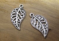 Image 2 of 20 Curved Filigree Leaves Antique Silver Leaf Charms 18mm x 10mm F411C