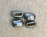 Image 2 of Distressed 6x2mm Hammertone Barrel Bead Antiqued Pewter TierraCast Leather Crimp Beads 4 pcs F138