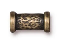 Image 1 of Hammered 10mm Tube Bead Oxidized Brass PlateTierraCast Lead Free Pewter Spool Bead 2mm Hole F138