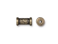 Image 2 of Hammered 10mm Tube Bead Oxidized Brass PlateTierraCast Lead Free Pewter Spool Bead 2mm Hole F138