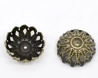 Image 1 of Acorn Filigree Round Bead Caps Antique Bronze 12mm x 6mm 20 pcs F222