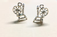 Image 1 of Spinning Wheel Silver Plated Pendants Spinning Wheel Double Sided Charms 15mm x 20mm 2 charms F313A