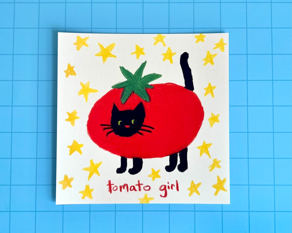 Image of Tomato girl black cat mini print