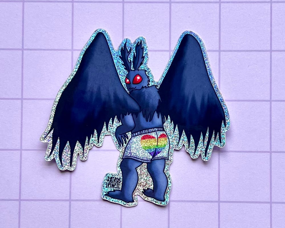Image of Pride Mothman holographic glitter sticker