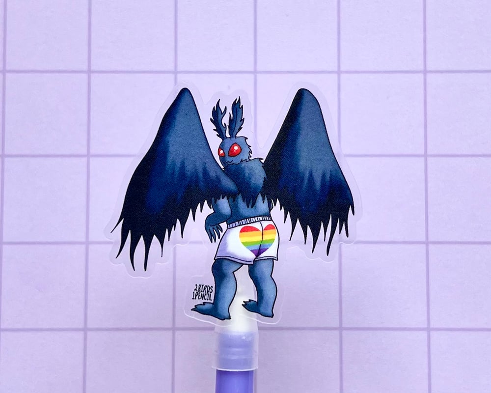 Image of Pride Mothman clear vinyl mini sticker