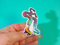 Image 1 of Rainbow Snakes in Skates Sticker - Reverse Facing