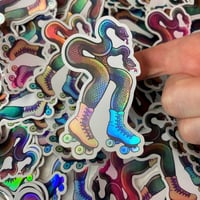 Image 2 of Rainbow Snakes in Skates Sticker - Reverse Facing