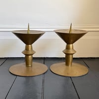 Image 4 of Pair of Large Art Deco Brass Candleholders