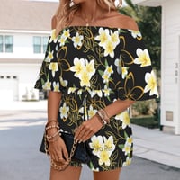 Image 1 of Women's Yellow Plumeria Off Shoulder Romper
