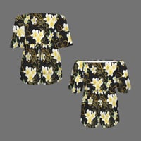 Image 4 of Women's Yellow Plumeria Off Shoulder Romper