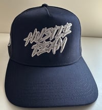 Image 1 of Hustle Team Navy Trucker Snap Hat (Navy with Silver)