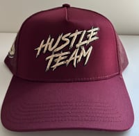 Image 1 of Hustle Team Trucker Snap Hat (Burgundy with Light Brown)