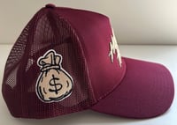 Image 2 of Hustle Team Trucker Snap Hat (Burgundy with Light Brown)
