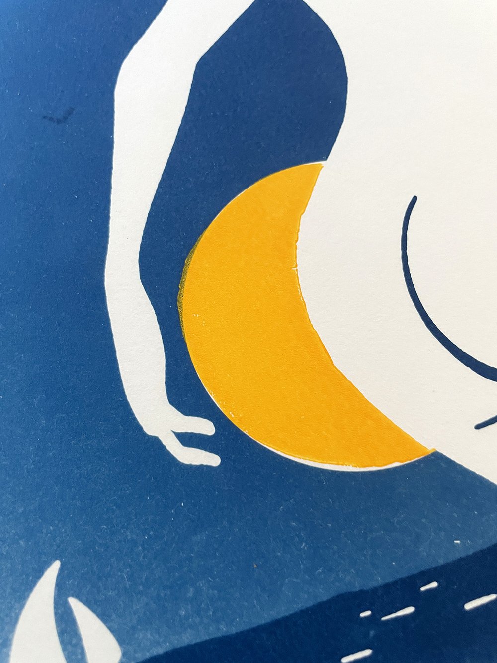 Image of "Le Soleil A Rendez-vous avec la Lune" handmade linocut & cyanotype art print