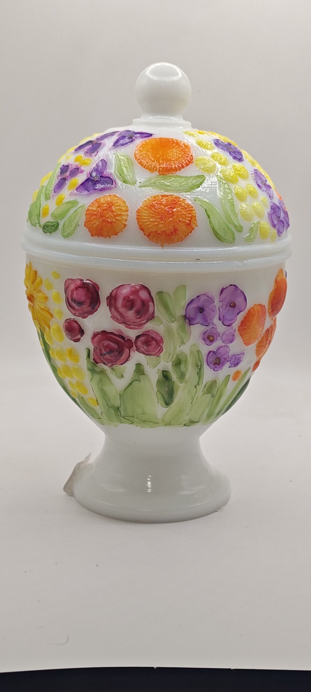 Image of Hand Painted Upcycled Milk Glass Candy Dish 