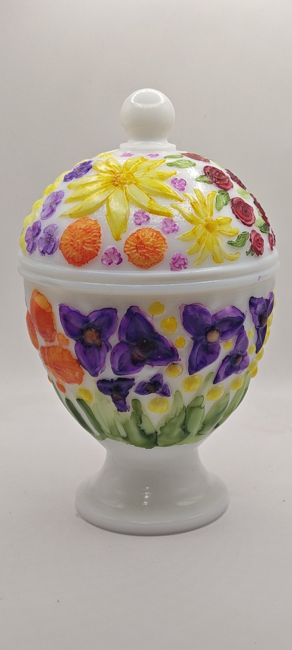 Image of Hand Painted Upcycled Milk Glass Candy Dish 