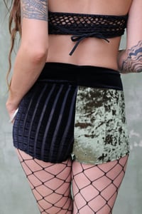 Image 3 of BIKOLOR MINISHORTS | LIME VELVET + BLACK STRIPPED VELVET