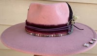 Image 1 of Pink Fedora Hat Layered Pink/Purple Band Bead and Feathers