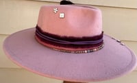 Image 3 of Pink Fedora Hat Layered Pink/Purple Band Bead and Feathers