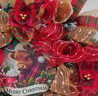 Image 3 of Christmas Highland Cow Door Wreath, Highland Cow Wall Decor, Highland Cow Decoaration 