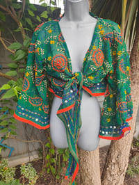 Image 11 of Embroidered Stevie top- Forrest green orange trim