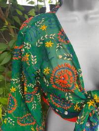 Image 12 of Embroidered Stevie top- Forrest green orange trim