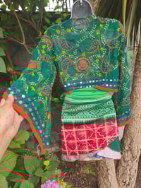 Image 14 of Embroidered Stevie top- Forrest green orange trim