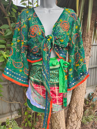 Image 2 of Embroidered Stevie top- Forrest green orange trim