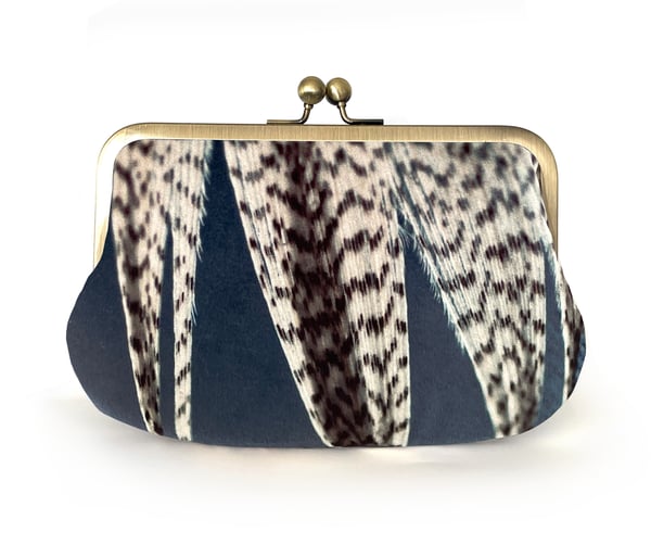Image of Feather stripe, velvet shoulder bag with shoulder strap