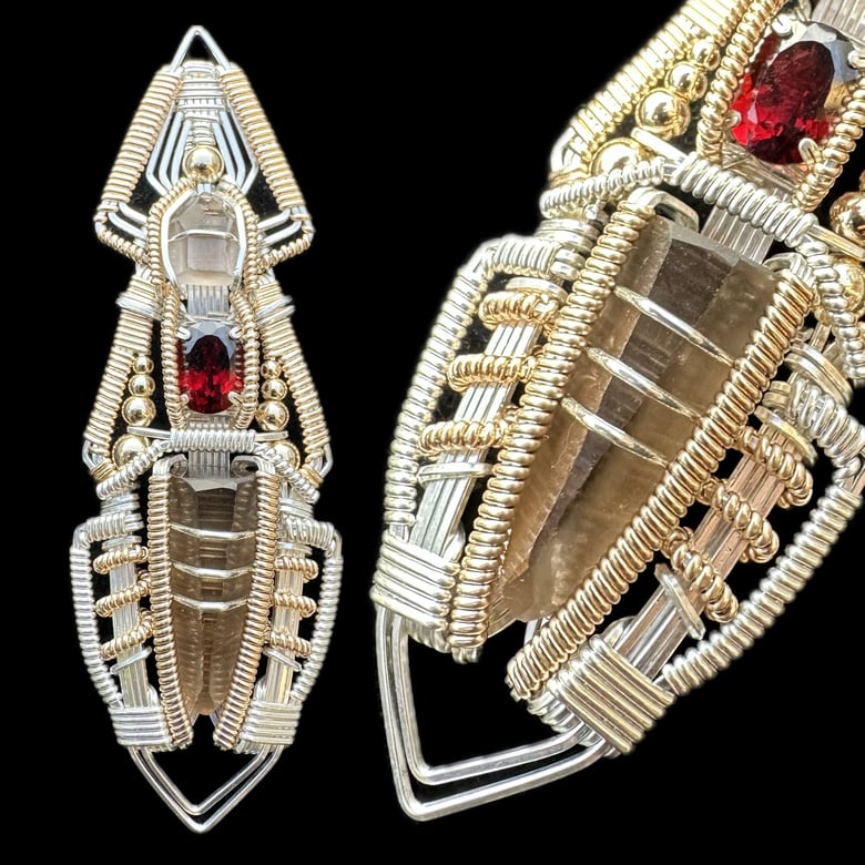 Image of Smokey Quartz and Garnet Crystal Pendant