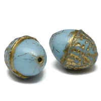 Image 1 of Acorn Beads Czech Glass Acorns Sky Blue with Gold Wash 10x12mm 8 beads