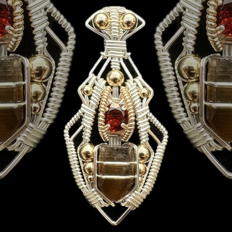 Image of Smokey Quartz Crystal and Garnet Pendant