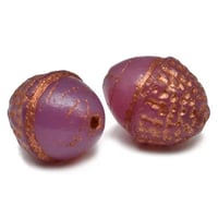 Image 1 of Acorn Beads Czech Glass Acorns Semi Transparent Rosewood with Copper Wash 10x12mm 8 beads #1848