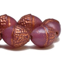 Image 2 of Acorn Beads Czech Glass Acorns Semi Transparent Rosewood with Copper Wash 10x12mm 8 beads #1848