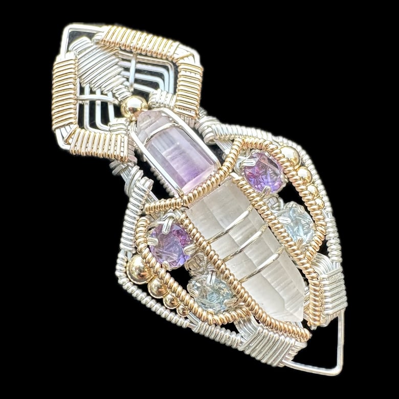 Image of Amethyst, Quartz and Aquamarine Pendant