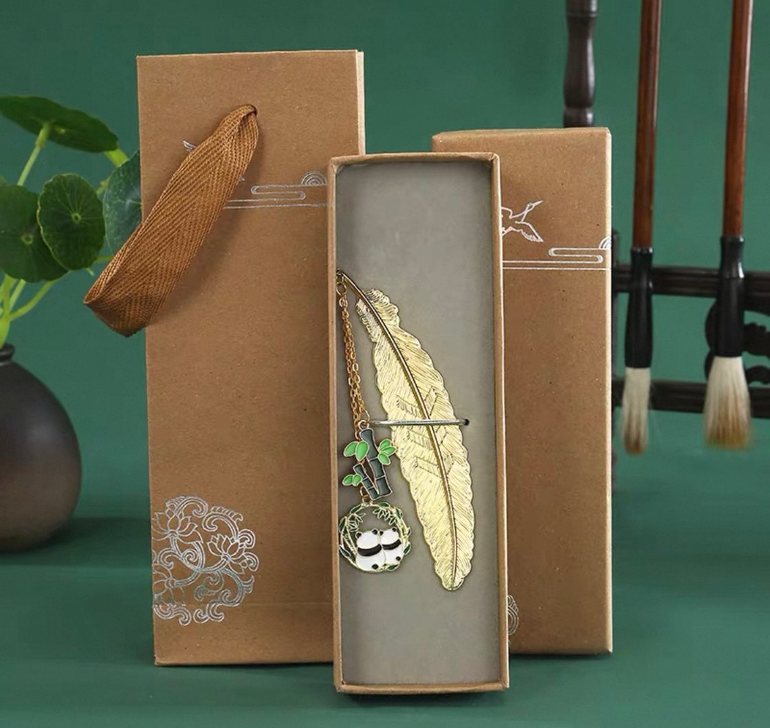 Image of Panda & Feather Metal Bookmark – East Meets West Elegance