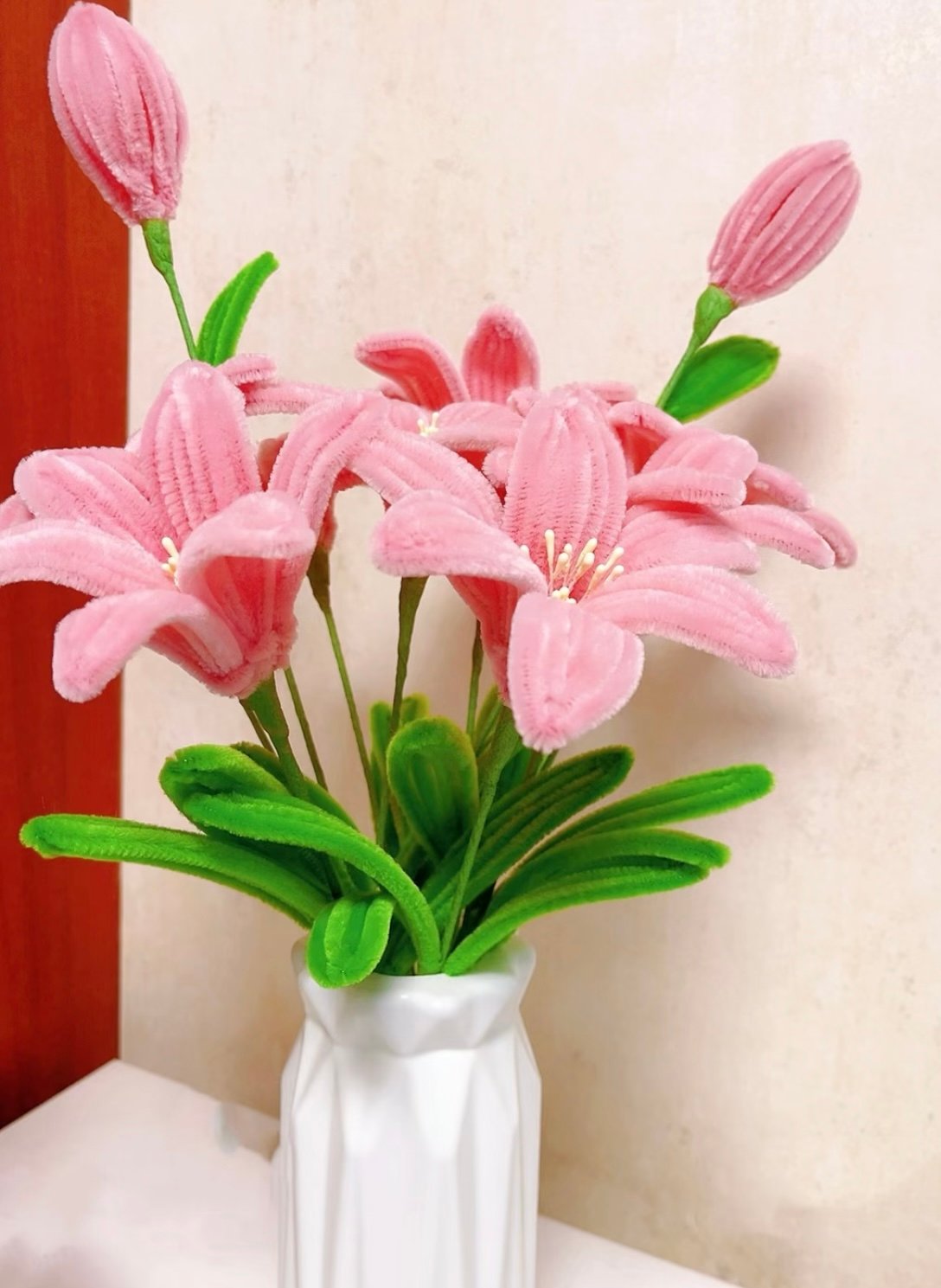 Image of 🌸 Pink Lily Bouquet – Pipe Cleaner Handmade