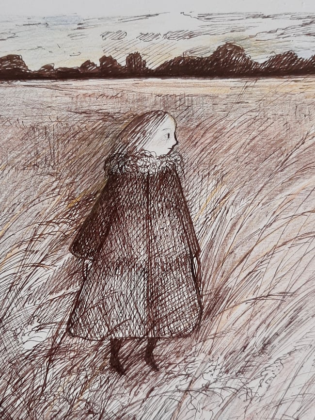 SALE ~ Dusk fields ~ Original pen drawing