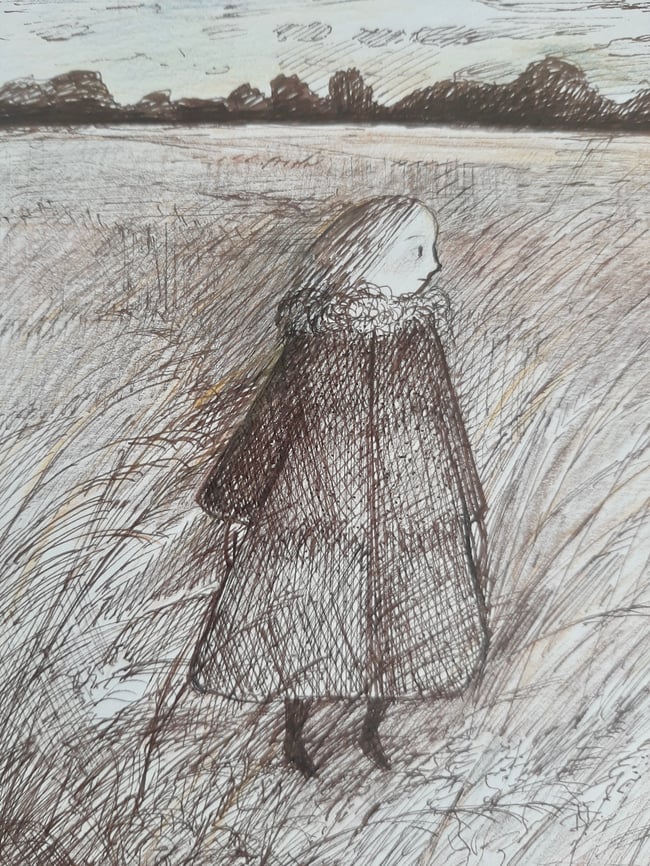 SALE ~ Dusk fields ~ Original pen drawing