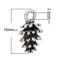 Image 3 of Pine Cone Charms Pendants Antique Silver Double Sided Pinecone 15x8mm 10 pcs F296