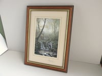 Image 2 of Framed Vintage Art Print,'Tranquility' by Maurice Bishop, Artist Signed, Woodland Stream Waterfall