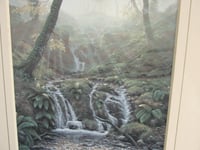 Image 3 of Framed Vintage Art Print,'Tranquility' by Maurice Bishop, Artist Signed, Woodland Stream Waterfall