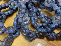 Image 2 of Wild Rose Flower Beads 14mm Peacock Purple Blue Luster Opaque Czech Table Cut Glass Beads 12 beads