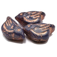 Image 2 of Bird Beads Indigo with CopperWash 11x22mm Czech Glass Beads 2 beads #735
