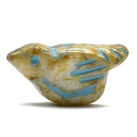 Image 1 of Bird Beads White with Picasso Finish and Turquoise Wash 11x22mm Czech Glass Beads 2 beads #769
