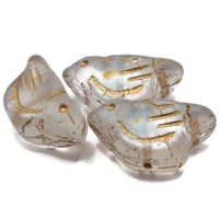 Image 2 of Bird Beads Matte Transparent Glass with AB Finish/Gold Wash 11x22mm Czech Glass Beads 2 beads #781
