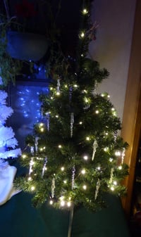 Image 1 of Pre-lit Christmas tree with hand blown glass ornaments 3ft green artificial