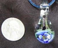 Image 1 of Hand blown flower drop pendant. Comes with satin cord in the color of your choosing / keychain / ...