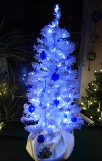Image 1 of Pre-lit 3 ft. Christmas tree with hand blown glass ornaments 3ft white artificial