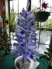 Image 2 of Pre-lit 3 ft. Christmas tree with hand blown glass ornaments 3ft white artificial